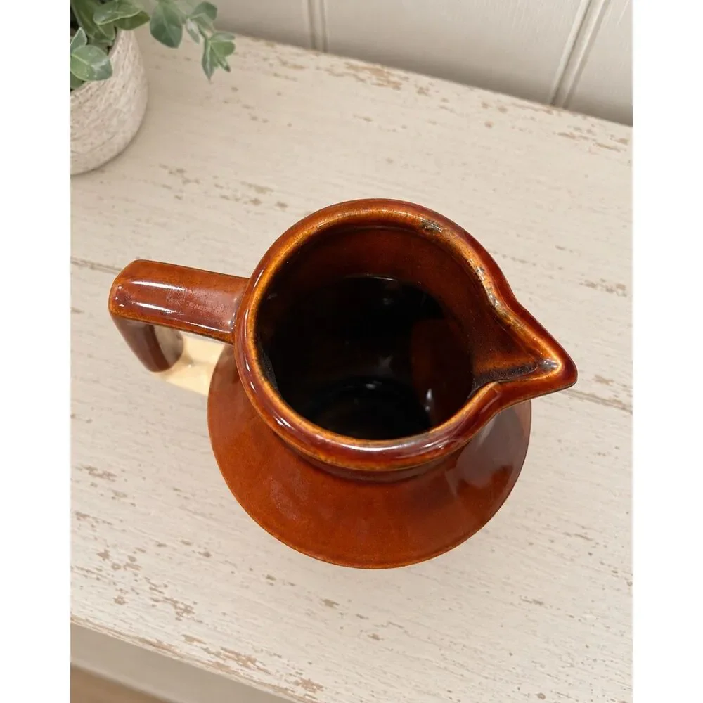 Vintage Rooster Floral Stoneware Pitcher